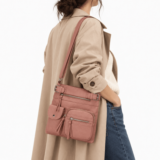 The Sunday Avenue Dusty Pink Faux Leather Multi-Pocket Crossbody Bag