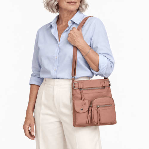 Faux Leather Multi-Pocket Crossbody Bag - Nerine
