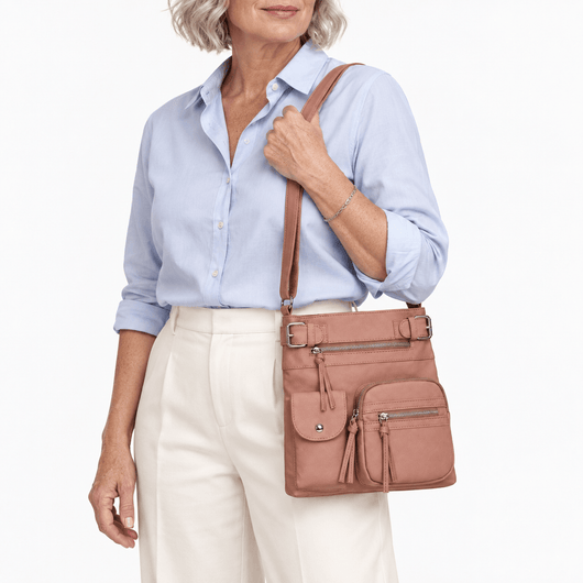 The Sunday Avenue Dusty Pink Faux Leather Multi-Pocket Crossbody Bag