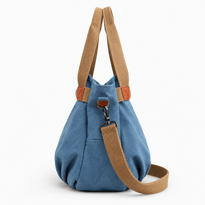 The Sunday Avenue Eleanor Blue Canvas Tote Bag with Detachable Crossbody Strap