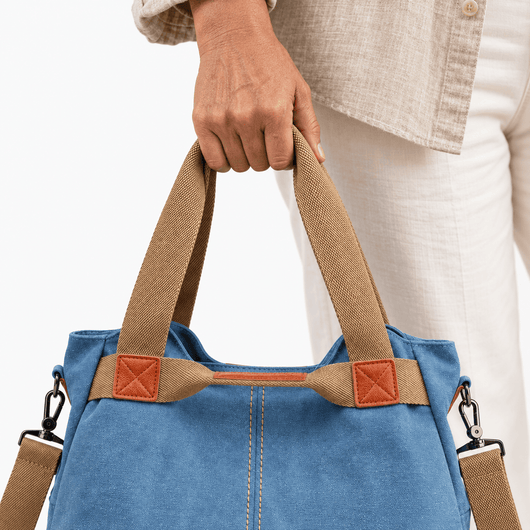 The Sunday Avenue Eleanor Blue Canvas Tote Bag with Detachable Crossbody Strap