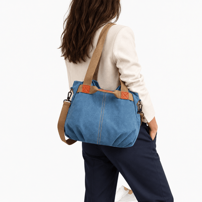 The Sunday Avenue Eleanor Blue Canvas Tote Bag with Detachable Crossbody Strap