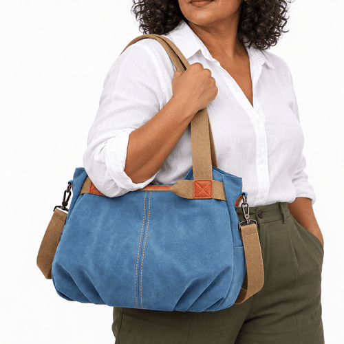 Canvas Tote Bag with Detachable Crossbody Strap - Cerian
