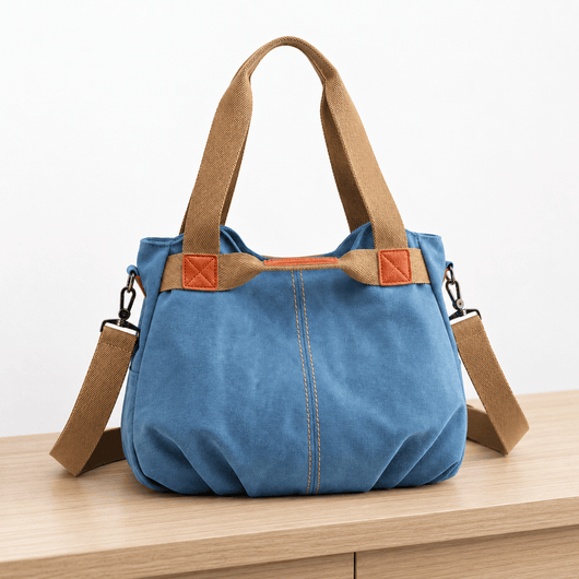The Sunday Avenue Eleanor Blue Canvas Tote Bag with Detachable Crossbody Strap