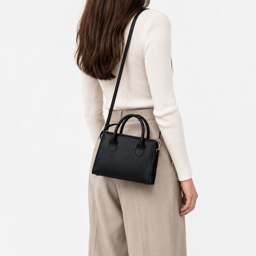 Élise Black Compact Crossbody Handbag with Top Handles