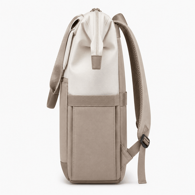 The Sunday Avenue Emiko Beige & Brown Colourblock Oxford Laptop Backpack