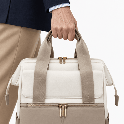 The Sunday Avenue Emiko Beige & Brown Colourblock Oxford Laptop Backpack