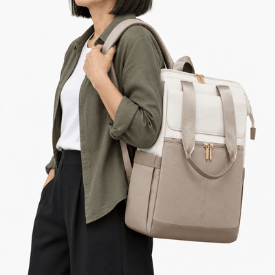 The Sunday Avenue Emiko Beige & Brown Colourblock Oxford Laptop Backpack