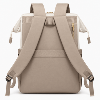 The Sunday Avenue Emiko Beige & Brown Colourblock Oxford Laptop Backpack