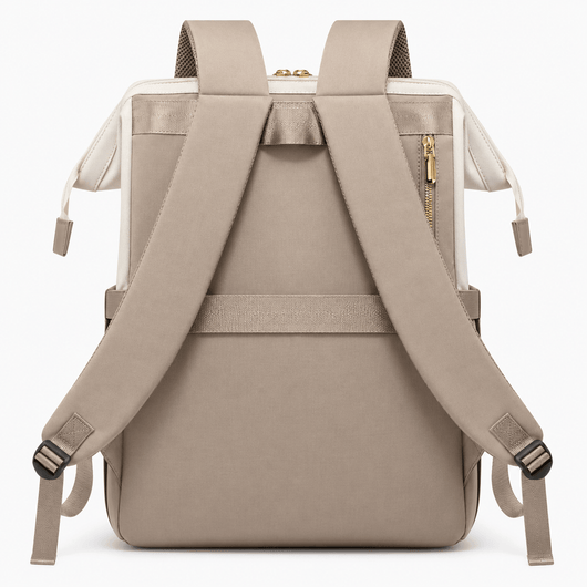 The Sunday Avenue Emiko Beige & Brown Colourblock Oxford Laptop Backpack