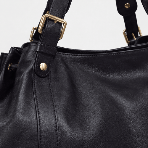 Enora Large Black Faux Leather Bowling Handbag