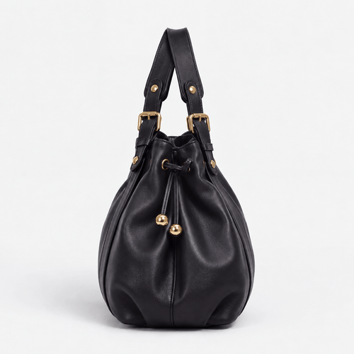 Enora Large Black Faux Leather Bowling Handbag