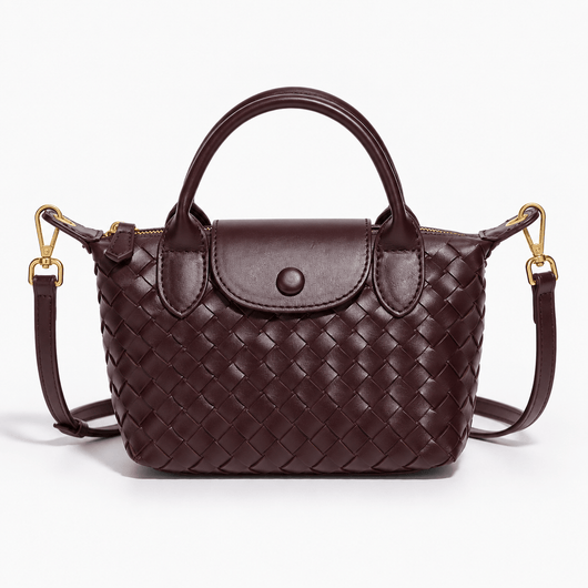 The Sunday Avenue Espresso Dark Brown Woven Mini Crossbody Bag with Top Handles
