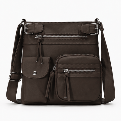 The Sunday Avenue Espresso Dusty Pink Faux Leather Multi-Pocket Crossbody Bag