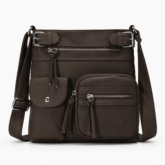 The Sunday Avenue Espresso Dusty Pink Faux Leather Multi-Pocket Crossbody Bag