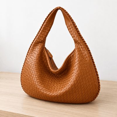 The Sunday Avenue Evelien Brown Woven Faux Leather Hobo Bag