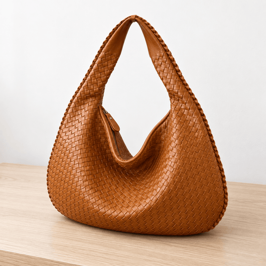 The Sunday Avenue Evelien Brown Woven Faux Leather Hobo Bag