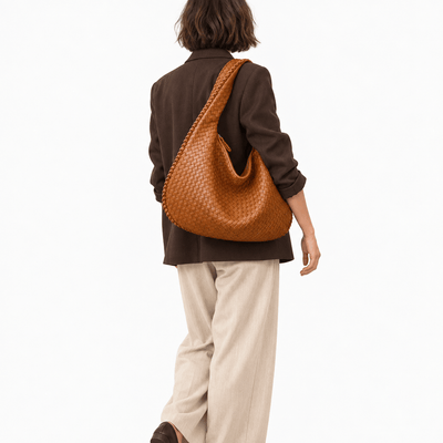 The Sunday Avenue Evelien Brown Woven Faux Leather Hobo Bag