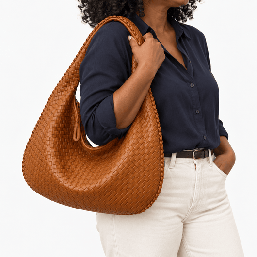 The Sunday Avenue Evelien Brown Woven Faux Leather Hobo Bag