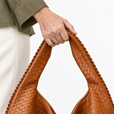 The Sunday Avenue Evelien Brown Woven Faux Leather Hobo Bag