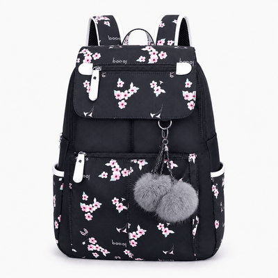 The Sunday Avenue Flowers Girls' Waterproof Nylon School Backpack with Cartoon Print and USB Port