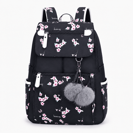 The Sunday Avenue Flowers Girls' Waterproof Nylon School Backpack with Cartoon Print and USB Port