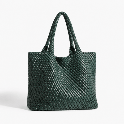 The Sunday Avenue Forest Green Women's Brown Woven Vegan PU Leather Tote Bag