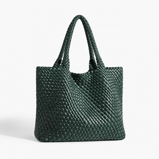 The Sunday Avenue Forest Green Women's Brown Woven Vegan PU Leather Tote Bag