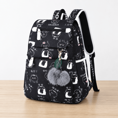 Girls' Waterproof Nylon School Backpack with Cartoon Print and USB Port - Gemma