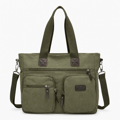 The Sunday Avenue Granite Green Madeline Brown Canvas Multi-Pocket Tote Bag
