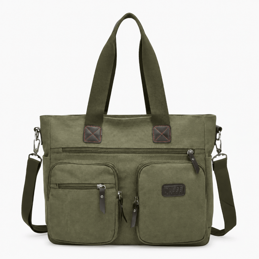 The Sunday Avenue Granite Green Madeline Brown Canvas Multi-Pocket Tote Bag