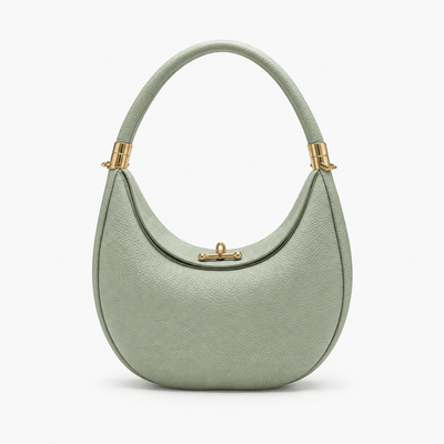 The Sunday Avenue Green Celeste Cream Pebbled Leather Crescent Shoulder Bag