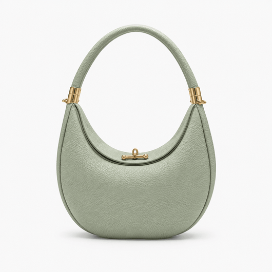 The Sunday Avenue Green Celeste Cream Pebbled Leather Crescent Shoulder Bag