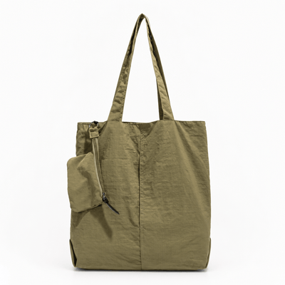 The Sunday Avenue Green + Free Small Purse Khaki Lightweight Tote Bag with Removable Zipped Pouch