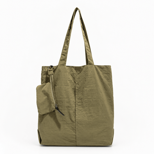The Sunday Avenue Green + Free Small Purse Khaki Lightweight Tote Bag with Removable Zipped Pouch