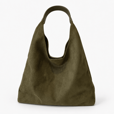 The Sunday Avenue Green Maëly Brown Faux Suede Tote Bag with Matching Pouch
