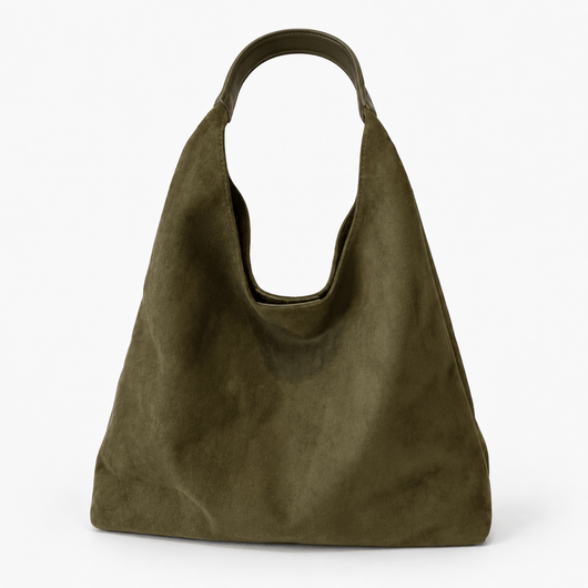The Sunday Avenue Green Maëly Brown Faux Suede Tote Bag with Matching Pouch