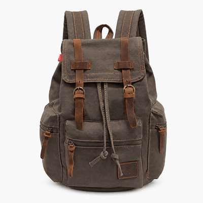 The Sunday Avenue Green Men's Vintage Brown Canvas Backpack with Leather Straps