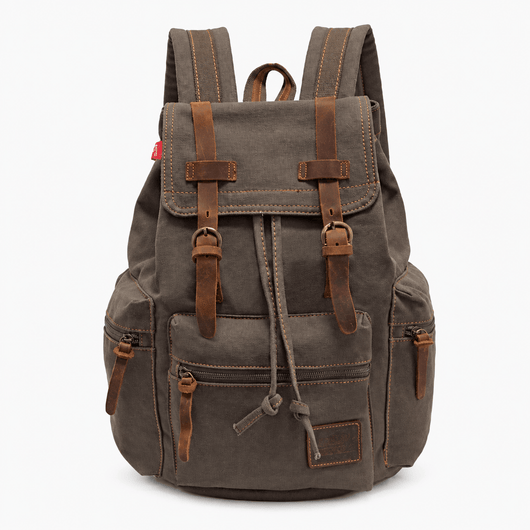 The Sunday Avenue Green Men's Vintage Brown Canvas Backpack with Leather Straps