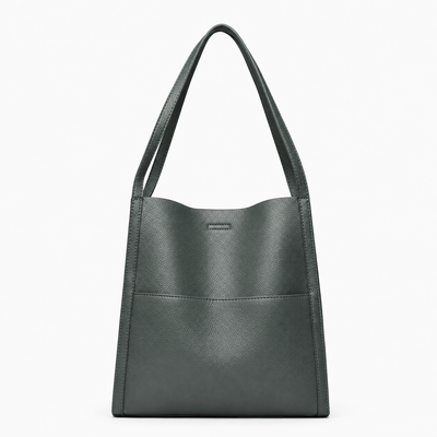 The Sunday Avenue Green Mia Black Pebbled Tote Bag with Interior Pockets
