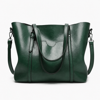 The Sunday Avenue Green Women's Black PU Leather Tote Bag with Detachable Shoulder Strap
