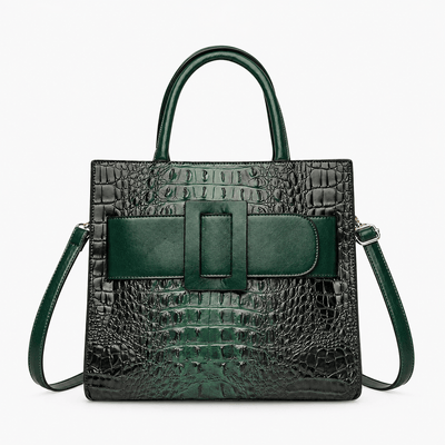 The Sunday Avenue Green Women's Brown Faux Leather Croco Handbag with Front Buckle