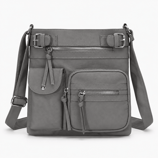 The Sunday Avenue Grey Dusty Pink Faux Leather Multi-Pocket Crossbody Bag