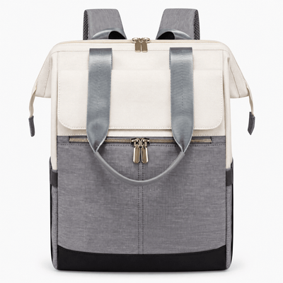 The Sunday Avenue Grey Emiko Beige & Brown Colourblock Oxford Laptop Backpack
