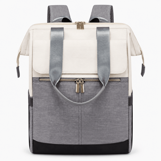 The Sunday Avenue Grey Emiko Beige & Brown Colourblock Oxford Laptop Backpack