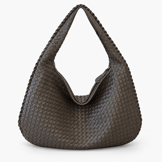 The Sunday Avenue Grey Evelien Brown Woven Faux Leather Hobo Bag