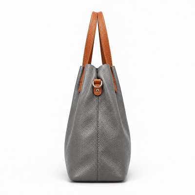 The Sunday Avenue Grey Genuine Cowhide Leather Litchi Grain Top Handle Shoulder Handbag