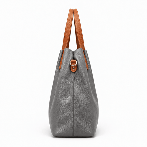 Genuine Cowhide Leather Litchi Grain Top Handle Shoulder Handbag - Fern