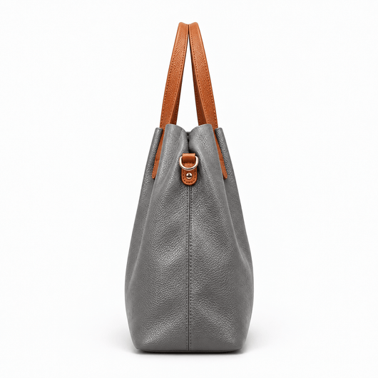 The Sunday Avenue Grey Genuine Cowhide Leather Litchi Grain Top Handle Shoulder Handbag