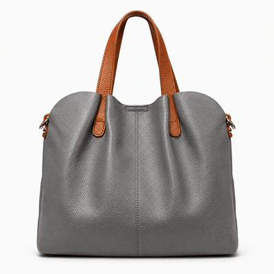 The Sunday Avenue Grey Genuine Cowhide Leather Litchi Grain Top Handle Shoulder Handbag